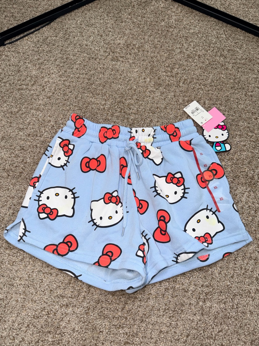 Sanrio Hello Kitty Pastel Blue Elastic Waist Fleece Shorts Size XS New With Tags